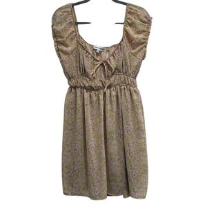 Almost Famous Dress Milkmaid Coquette Micro Floral Puff Sleeve Prairie XL‎ Brown